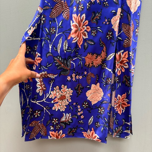 Diane Von Furstenberg Canton Electric Blue Floral Satin Midi Slip Dress Small - Picture 8 of 11